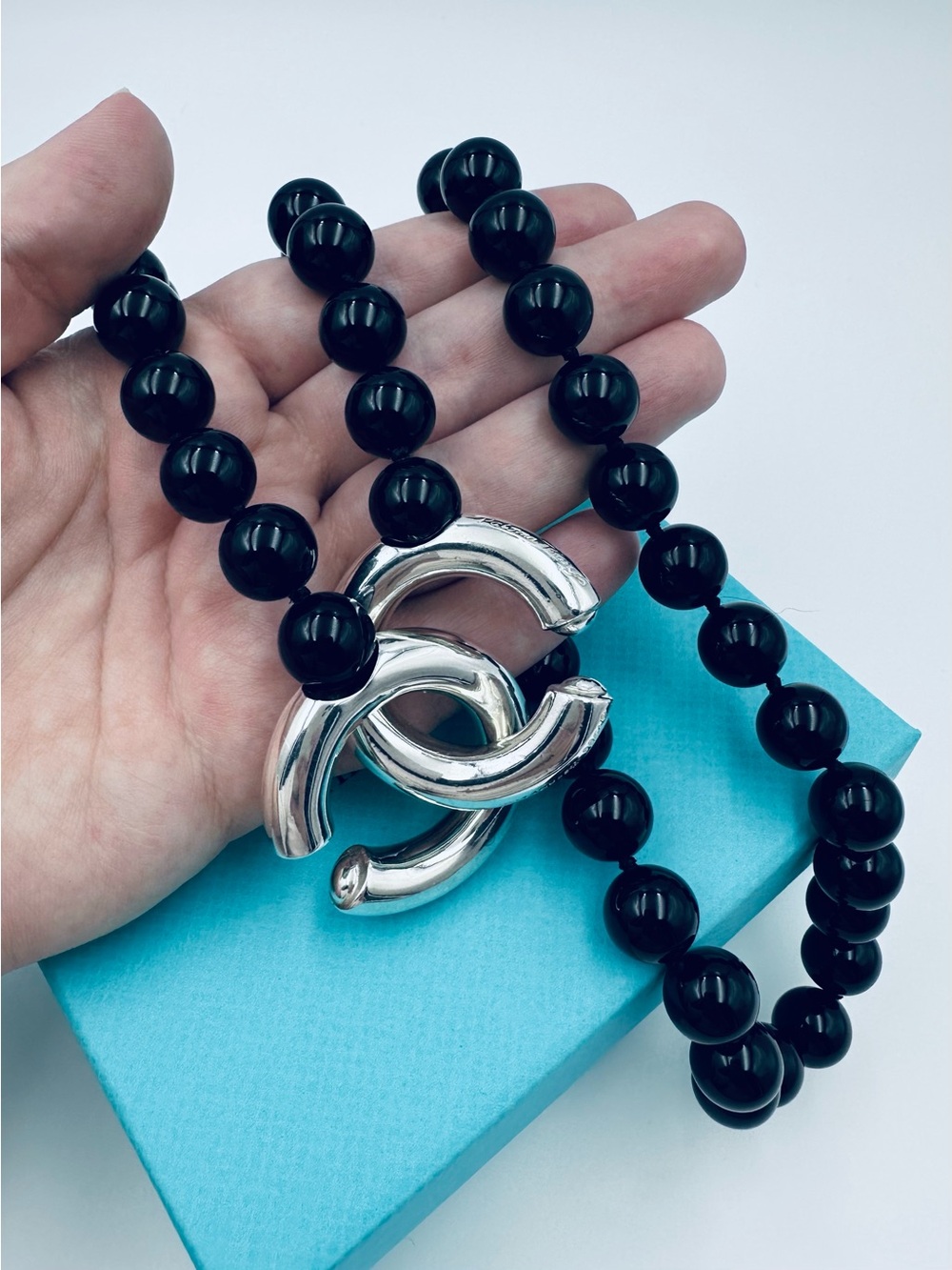 Vtg Tiffany & Co. 1986 Paloma Picasso Black Onyx Beaded Necklace in Silver 32”